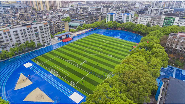 绿城体育学校运动场人造草坪亮相体博会,全环保专用人造草坪守护学生健康